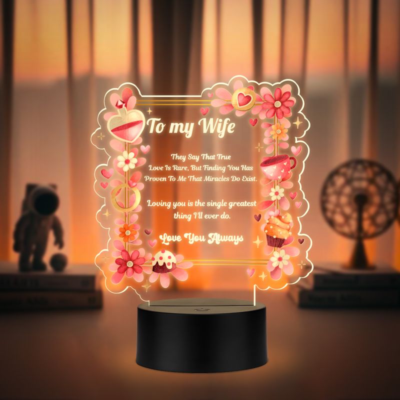 Acrylic Led Lamp Romantic Gift for Couples Warm White Light Gift Item for Wedding, Anniversary, Birthday & Valentine's Day (to My Wife Gift)